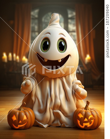Cartoon ghost and pumpkin as Halloween symbols. AI Cartoon ghost and pumpkin as Halloween symbols. AI 107209840