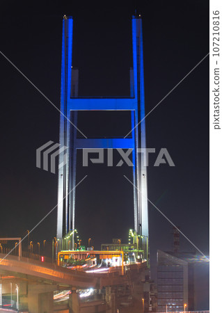 [Kanagawa Prefecture] Night view of Yokohama Bay Bridge and Daikoku Junction 107210816