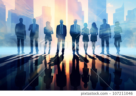 A team of businessmen in front of a skyscraper 107211046