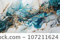 Elegant blue white and gold marble acrylic flow illustation, abstract background. Generavie AI 107211624