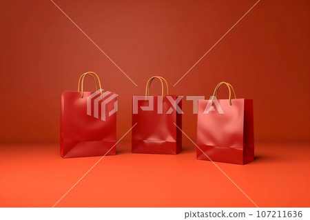 Mock up of three red paper shopping bags isolated on red background, Black friday, Christmas, Chinese new year and Valentine's day promotion, online shopping. Generative AI Mock up of three red paper shopping bags isolated on red background, Black friday, Christmas, Chinese new year and Valentine's day promotion, online shopping. Generative AI 107211636