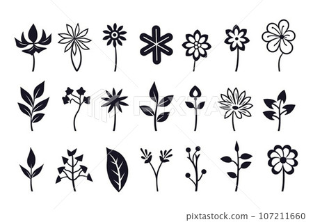 Line icon set of flower, white background, vector graphic, AI generated. Line icon set of flower, white background, vector graphic, AI generated. 107211660