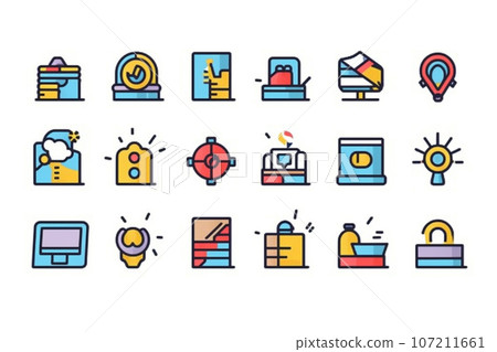 Line icon set of internet marketing, white background, vector graphic, AI generated. Line icon set of internet marketing, white background, vector graphic, AI generated. 107211661