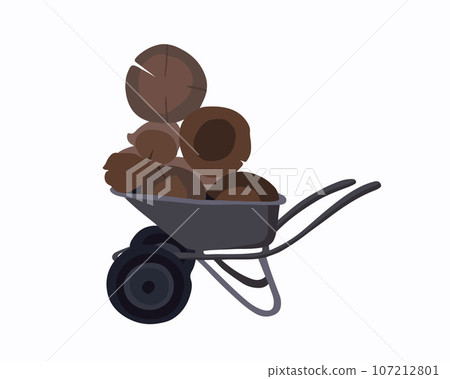 Vector isolated illustration of firewood in a wheelbarrow. Harvesting firewood for the winter. 107212801