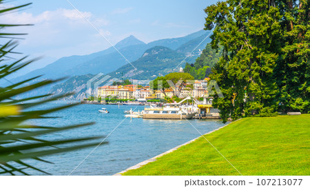 Greenery of botanical gardens at Villa Melzi in Bellagio. Como Lake, Italy Greenery of botanical gardens at Villa Melzi in Bellagio. Como Lake, Italy 107213077