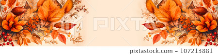 Banner for advertising with watercolor pattern with autumn leaves for thanksgiving day, AI generated 107213881