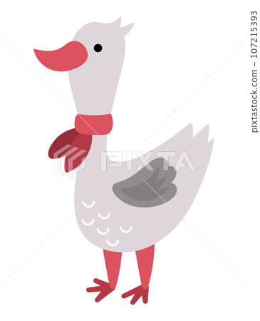 Goose in red scarf. Domestic or farm bird vector illustration. Cute character icon isolated on white background. French symbol picture 107215393