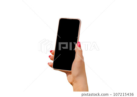 Black blank screen mobile phone or smartphone empty text design mock up template sample on white isolated background 107215436