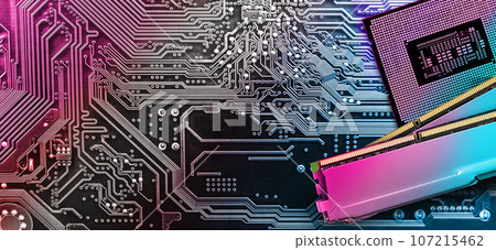 Computer memory and  processor on circuit motherboard background . 107215462