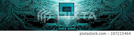 Processor on circuit motherboard background 107215464