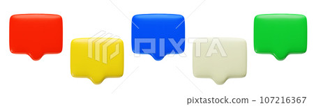3d blank Speech Bubbles set. Three dimensional red green yellow blue white chat boxes collection 107216367