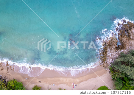 Aerial View Drone shot of waves crashing on seashore, Sea ocean background Aerial View Drone shot of waves crashing on seashore, Sea ocean background 107217116
