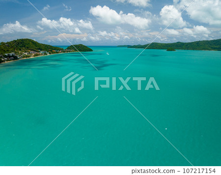 Beautiful sea summer landscape, Waves sea water surface, High quality sea top view, Bird's eye view ocean ,Sea ocean waves background 107217154
