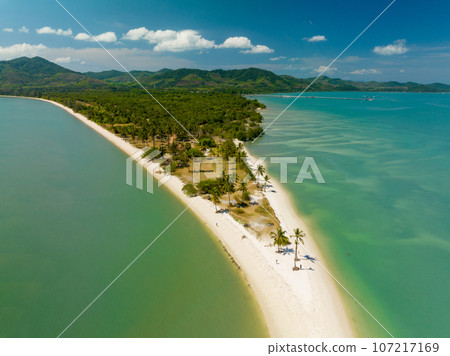 Aerial view nature view of the beautiful sandy beach of Laem Had off Koh yao yai island,Amazing beach travel destination in Phang-nga province Thailand Aerial view nature view of the beautiful sandy beach of Laem Had off Koh yao yai island,Amazing beach travel destination in Phang-nga province Thailand 107217169