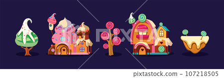 Fantasy Sweet Land Caramel Nature Element for Game Design Vector Set 107218505
