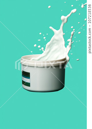 White colored paint splashing from paint bucket on to blue green background White colored paint splashing from paint bucket on to blue green background 107218536