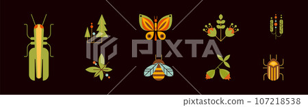 Small Insect Crawling Animal and Leaf Vector Set Small Insect Crawling Animal and Leaf Vector Set 107218538