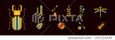 Small Insect Crawling Animal and Leaf Vector Set Small Insect Crawling Animal and Leaf Vector Set 107218540