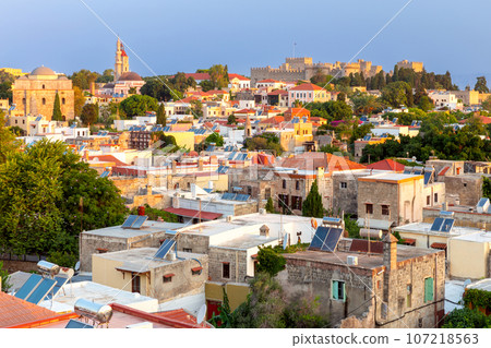 Stone towers and walls of old medieval fortifications on the island of Rhodes. Stone towers and walls of old medieval fortifications on the island of Rhodes. 107218563