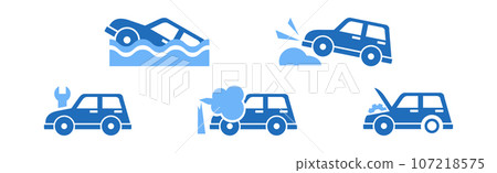 Car Insurance Icon with Blue Auto Element Vector Set 107218575