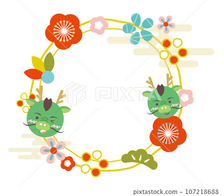 Gorgeous New Year's frame of dragon and plum blossoms Year of the Dragon Zodiac New Year's card Gorgeous New Year's frame of dragon and plum blossoms Year of the Dragon Zodiac New Year's card 107218688