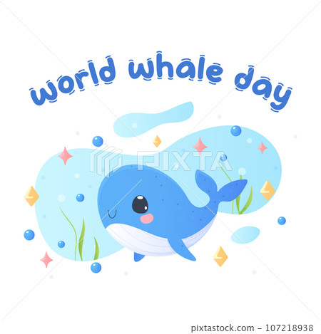 world whale day. Postcard, whale holding the earth. Tshirt print, baby. 107218938
