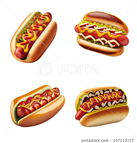 Hot dog isolated on white background. Vector illustration Hot dog isolated on white background. Vector illustration 107219157