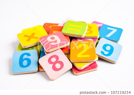 Math number colorful on white background, education study mathematics learning teach concept. 107219254