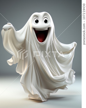 Happy cartoon ghost dancing on blue background isolated, AI Happy cartoon ghost dancing on blue background isolated, AI 107219430