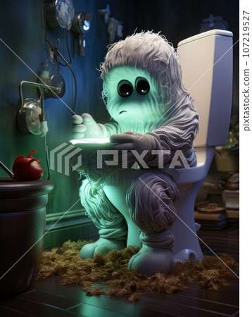 Cartoon ghost playing on the phone while sitting on the toilet AI Cartoon ghost playing on the phone while sitting on the toilet AI 107219527