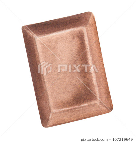 Square piece of dark milk chocolate bar. From sugar cocoa butter milk. Hand drawn watercolor illustration isolated on white background. For cafe menu pastry shop 107219649