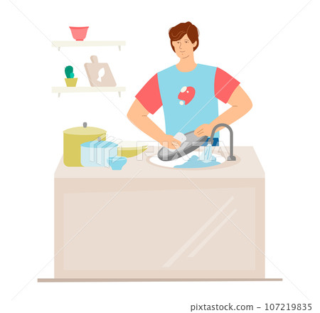 Cleaner in the kitchen - modern colored vector illustration 107219835