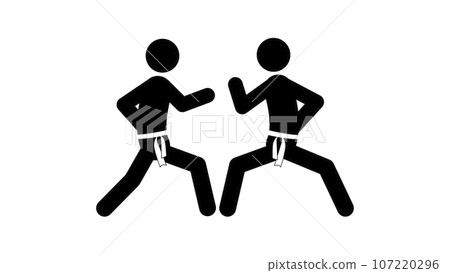 Set of stick figures, karate martial art, flat vector illustration. 107220296
