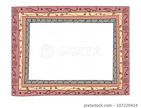 Hand drawn doodle frame in childish style. Vintage hand drawn frame with flower ornament. Vector illustration 107220424