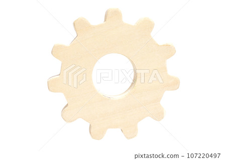 Wooden gear isolate on a white background. Kids toy Wooden gear isolate on a white background. Kids toy 107220497