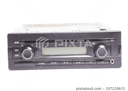 Old car radio, with cd and mp3 music isolated on white background Old car radio, with cd and mp3 music isolated on white background 107220615