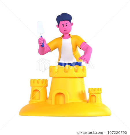 funny kid playing with toys isolated on white 107220790