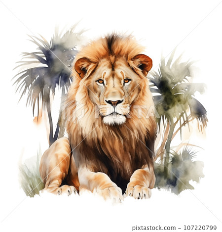 Watercolor lion isolated on white background. Watercolor lion isolated on white background. 107220799