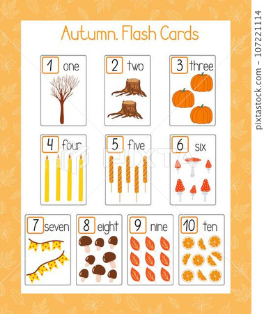 Autumn elements, Thanksgiving English vocabulary learning printable flash cards, educational holiday worksheet for kids, nursery, kindergarten, pre-school or leisure activity, teacher resources, game 107221114