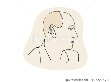 Portrait of young woman. One line drawing colored with pastel colors. Vector illustration. 107221575