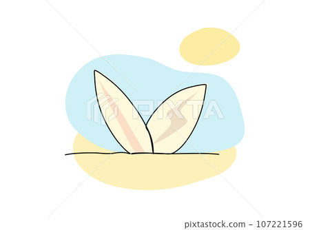 Two surfboards on the beach one line drawing colored with pastel colors. Vector illustration. 107221596