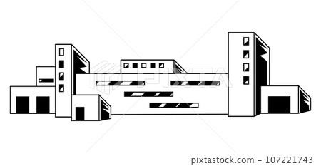 Illustration of industrial building. Urban manufactory view of constructions. Illustration of industrial building. Urban manufactory view of constructions. 107221743
