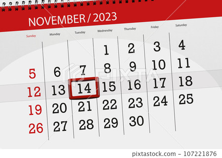 Calendar 2023, deadline, day, month, page, organizer, date, November, tuesday, number 14 Calendar 2023, deadline, day, month, page, organizer, date, November, tuesday, number 14 107221876