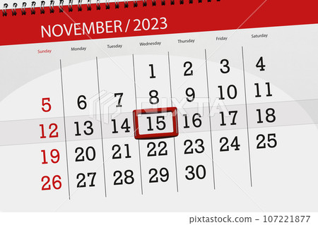 Calendar 2023, deadline, day, month, page, organizer, date, November, wednesday, number 15 Calendar 2023, deadline, day, month, page, organizer, date, November, wednesday, number 15 107221877