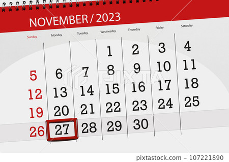 Calendar 2023, deadline, day, month, page, organizer, date, November, monday, number 27 107221890