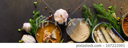 Open tin cans with canned fish 107222001