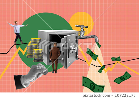 Business people working with analytics and financial market. Growing company and personal finances. Contemporary art collage. Business people working with analytics and financial market. Growing company and personal finances. Contemporary art collage. 107222175