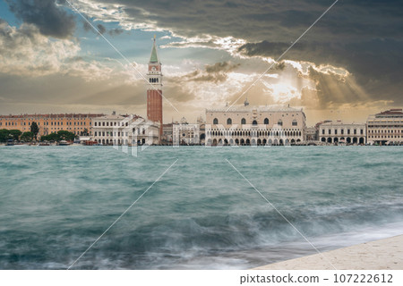 The St. Mark's Square in Venice during Bad Weather and High Tide The St. Mark's Square in Venice during Bad Weather and High Tide 107222612