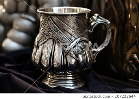 close-up of ceremonial silver hand washing cup 107222644