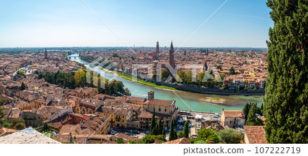 Panoramic view from downtown Verona, seen from Castel San Pietro 107222719